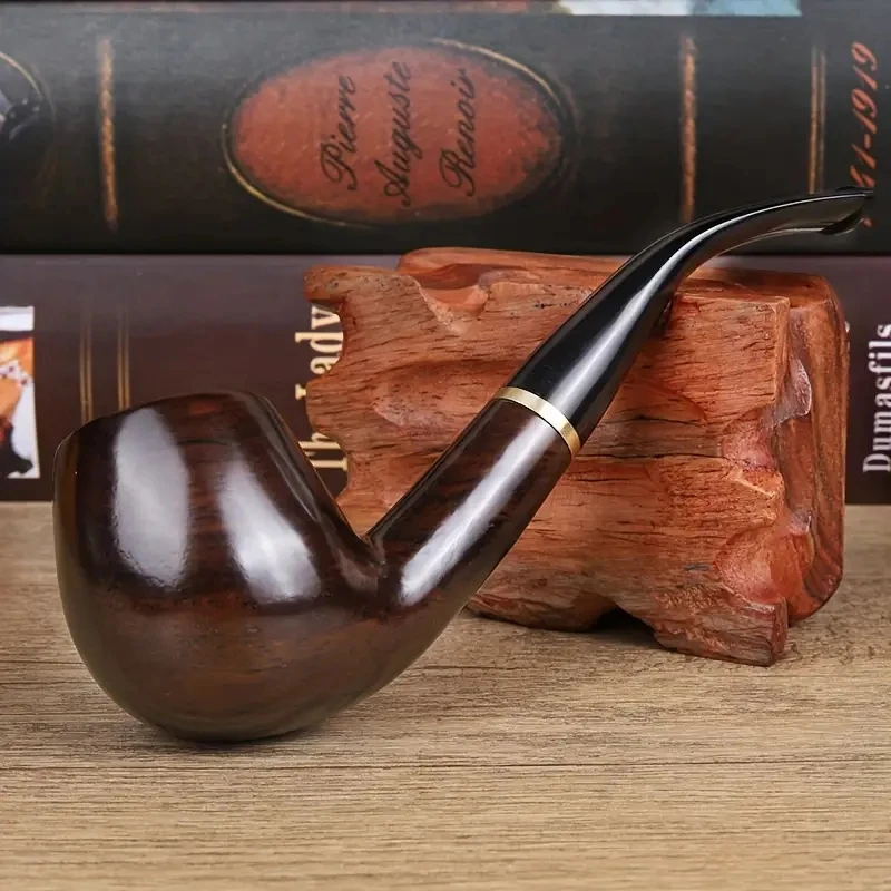 High Quality Classic Ebony Wood Solid Wood Tobacco Pipe Smoking Pipe Bent Handle Fit For 9mm Filters Christmas Gift For Father