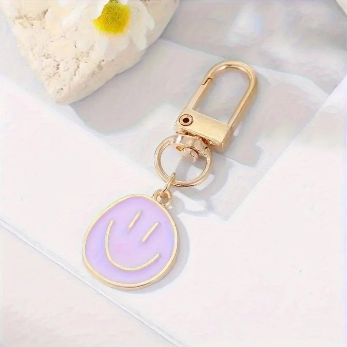 Cute Enamel Metal Smile Face Keychain Shiny Durable Women's Key Ring Lovely Bag Accessory for Daily Use image 3