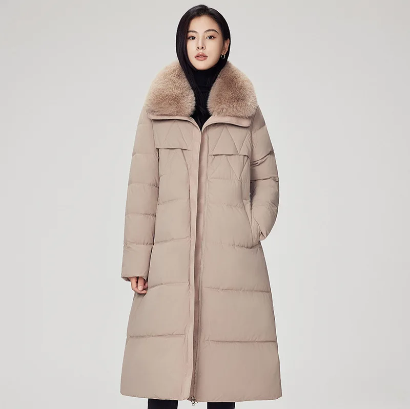 Women Parkas Long Coats Fur Collar Jackets Thick Warm Y2k Streetwear Elegant Jacket Tight Waist Work Coat Autumn Winter 2025