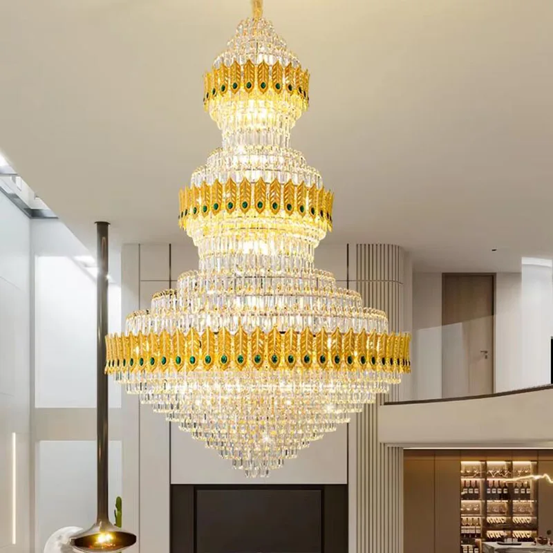 

Large Foyer Gold Crystal Chandelier for living room Luxury Home Decor Cristal Lustre Staircase Big Ceiling light hanging lamp