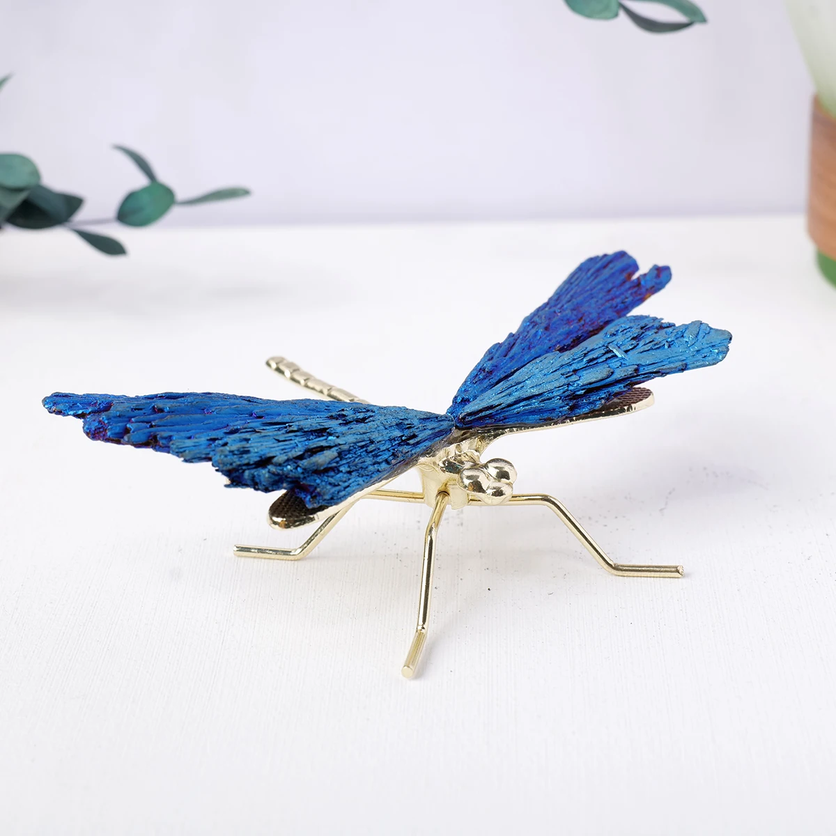 1pc Natural Crystal Stone Black Tourmaline Aura Blue Flame Feather DIY Dragonfly Animal Decoration Wholesale