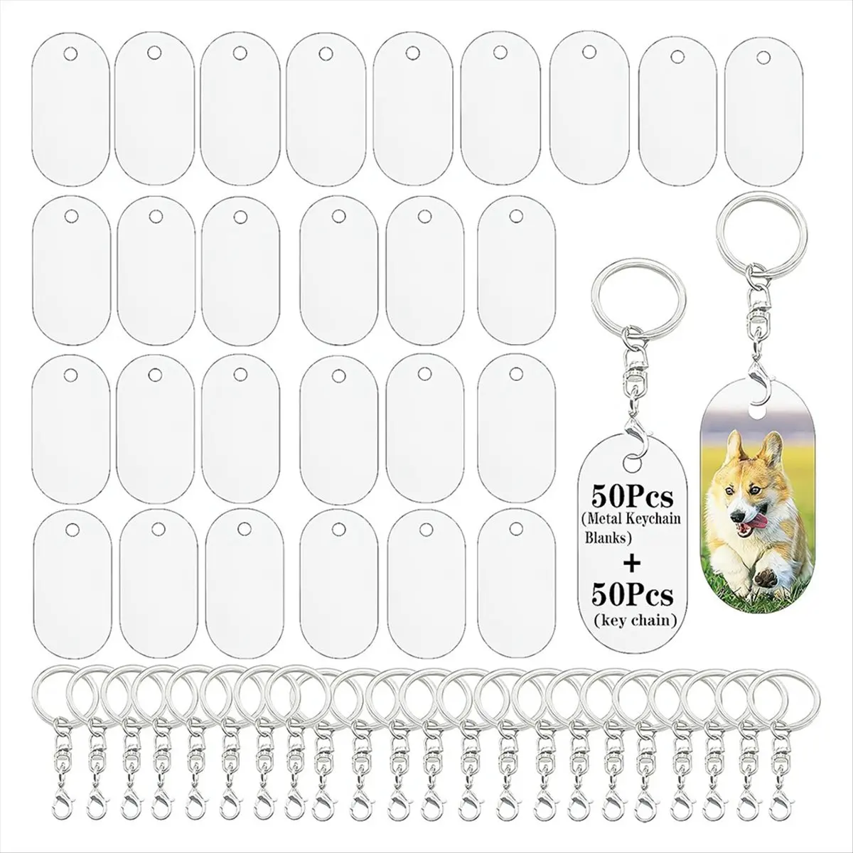 A77K Metal Sublimation Keychain Blanks,Sublimation Blanks Bulk for Keychains,Double Sided Sublimation Ornament Blanks 50PCS