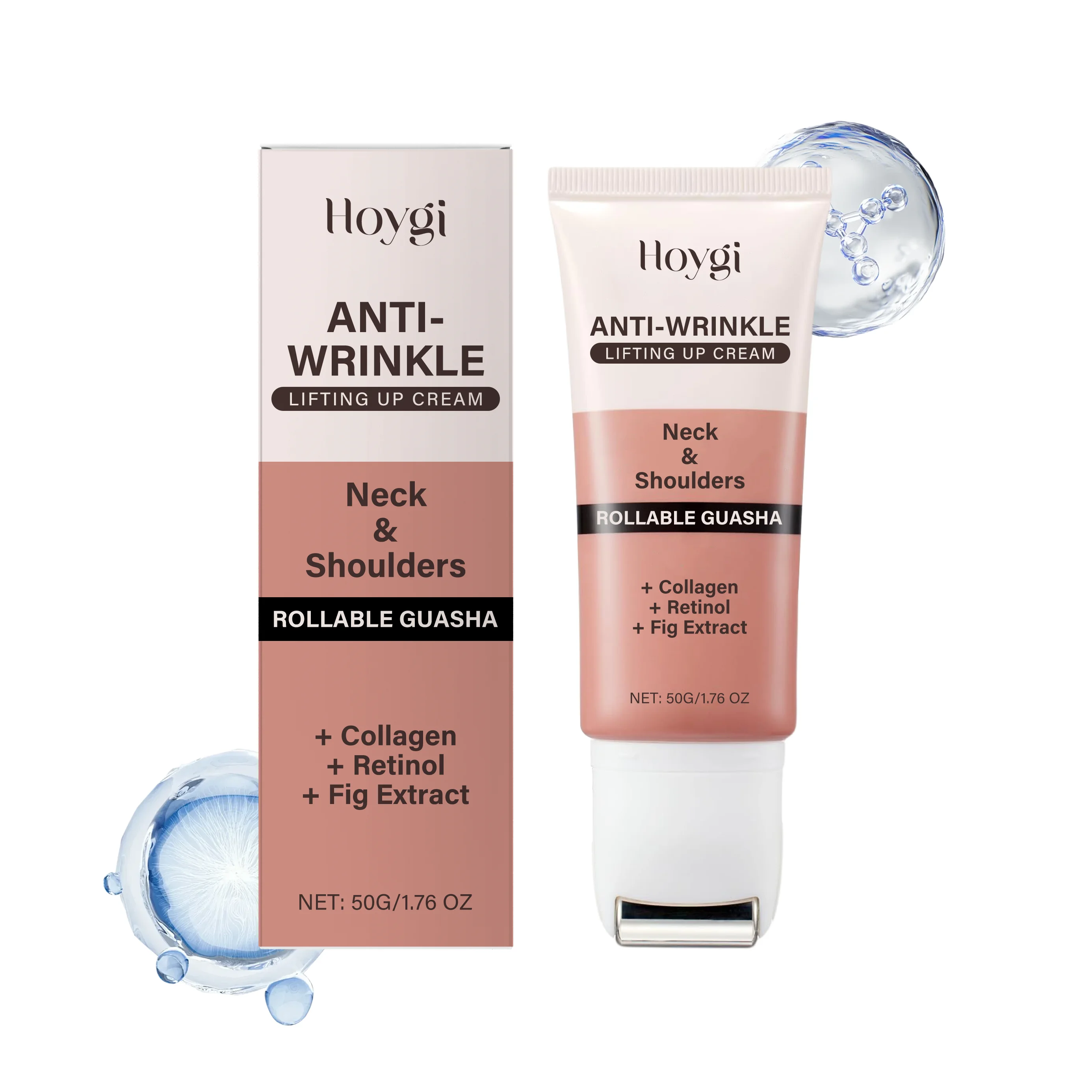 

Anti-Wrinkle Lifting Cream with Rollable Gua Sha - Collagen & Retinol Infused Neck Treatment | Firming Moisturizer with Fig Extr