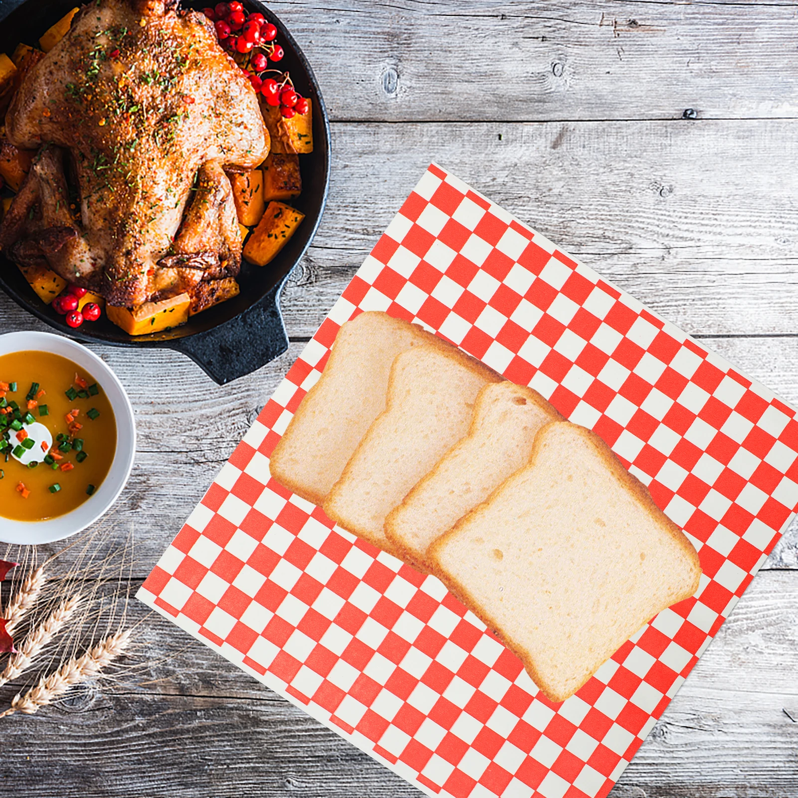 

Food Wrapping Paper Red White Checkered 28X26Cm Sandwich Wrap Grease Resistant Waterproof For Picnic Party Liner