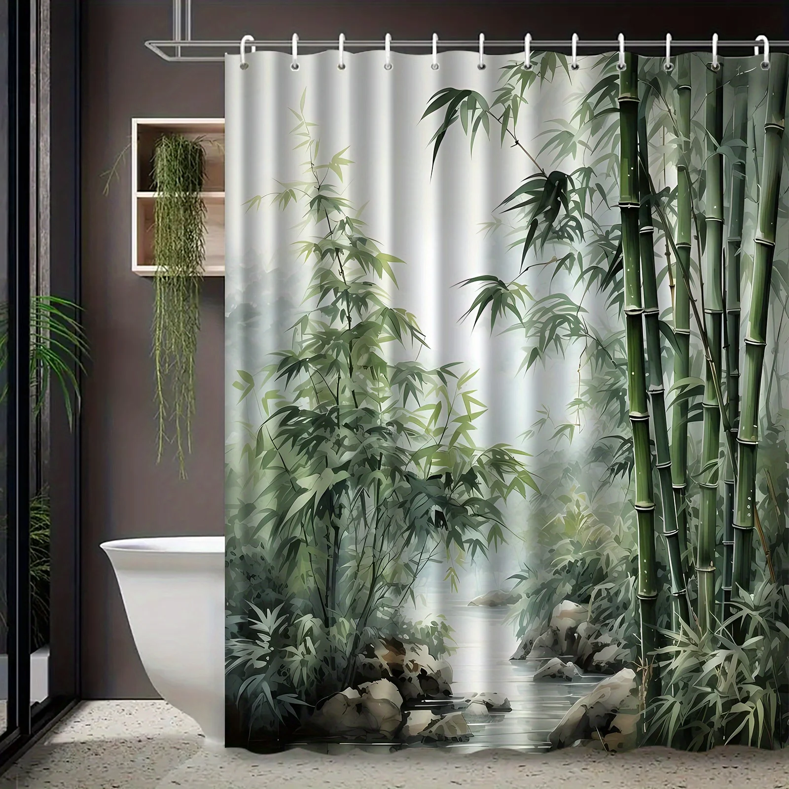 Bamboo Forest Shower Curtain Waterproof Fabric Bathroom Curtains Zen Garden Stream Decor Bath Screen Divider With Hooks