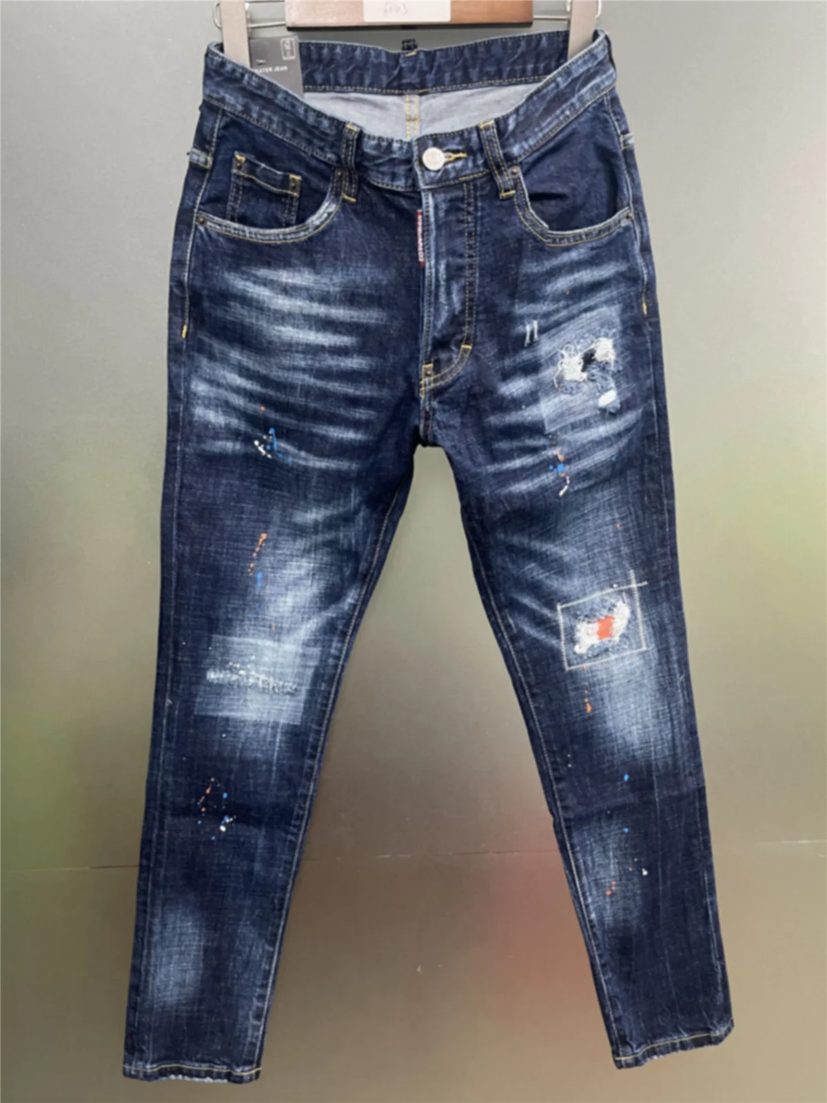 

2024 New D2 Trendy Men's Jeans Fashion Ripped Pour Ink Paint Slim-fit Skinny D2 Jeans Men