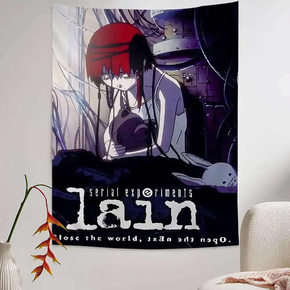 التجارب التسلسلية Lain الكرتون أنيمي نسيج الهبي زهرة جدار السجاد النوم ديكور رخيصة الهبي الجدار الشنق
