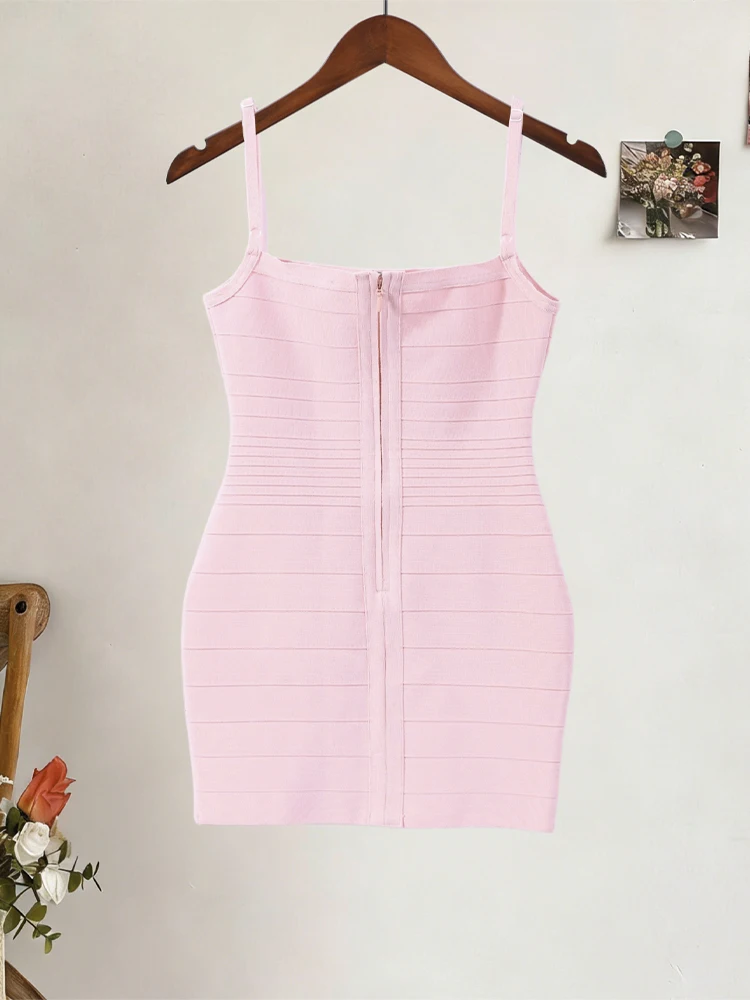 Spaghetti-Träger Bandage Bodycon Kleid Damen Sexy Quadratischer Ausschnitt Ärmellos Rückenfrei Etuikleid Cocktail Abendkleider Neue Damenroben – Detail 4