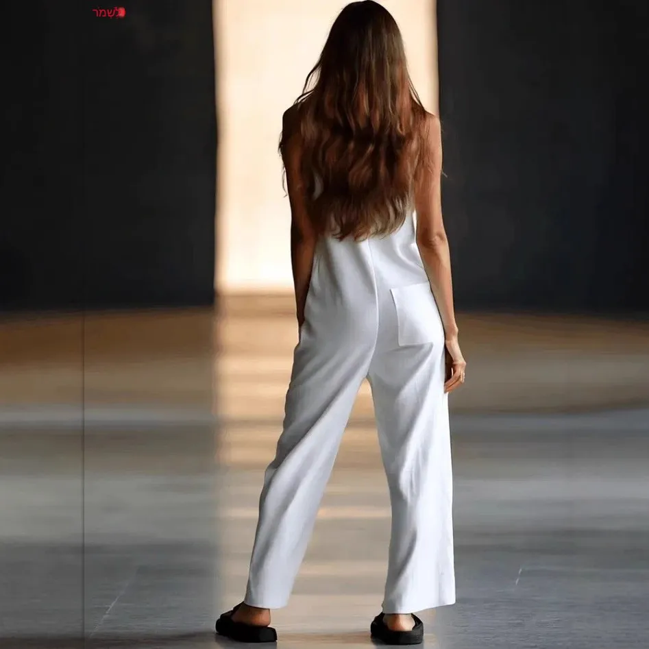 Loose Wide Leg Pants Single Button Overall Outing Fashion Workwear Jumpsuit Women's Casual Sleeveless Cross-Border Clothing