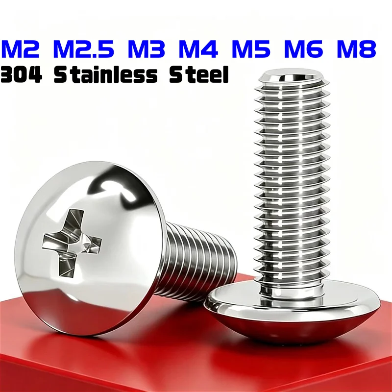 M2 M2.5 M3 M4 M5 M6 M8 304 Stainless Steel Cross Recessed Phillips Truss Big Flat Head Screw Mushroom Head Bolt