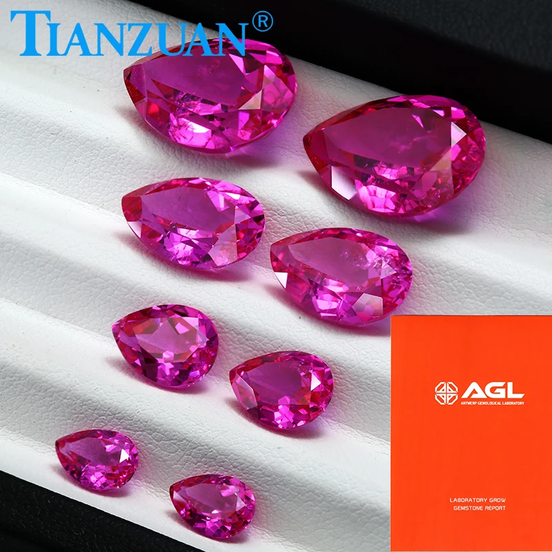 

Грушевидная форма Розово-розового цвета, выращенный в лаборатории сапфир, натуральная огранка, синтетический корунд с трещинами, включения внутри с сертификатом AGL