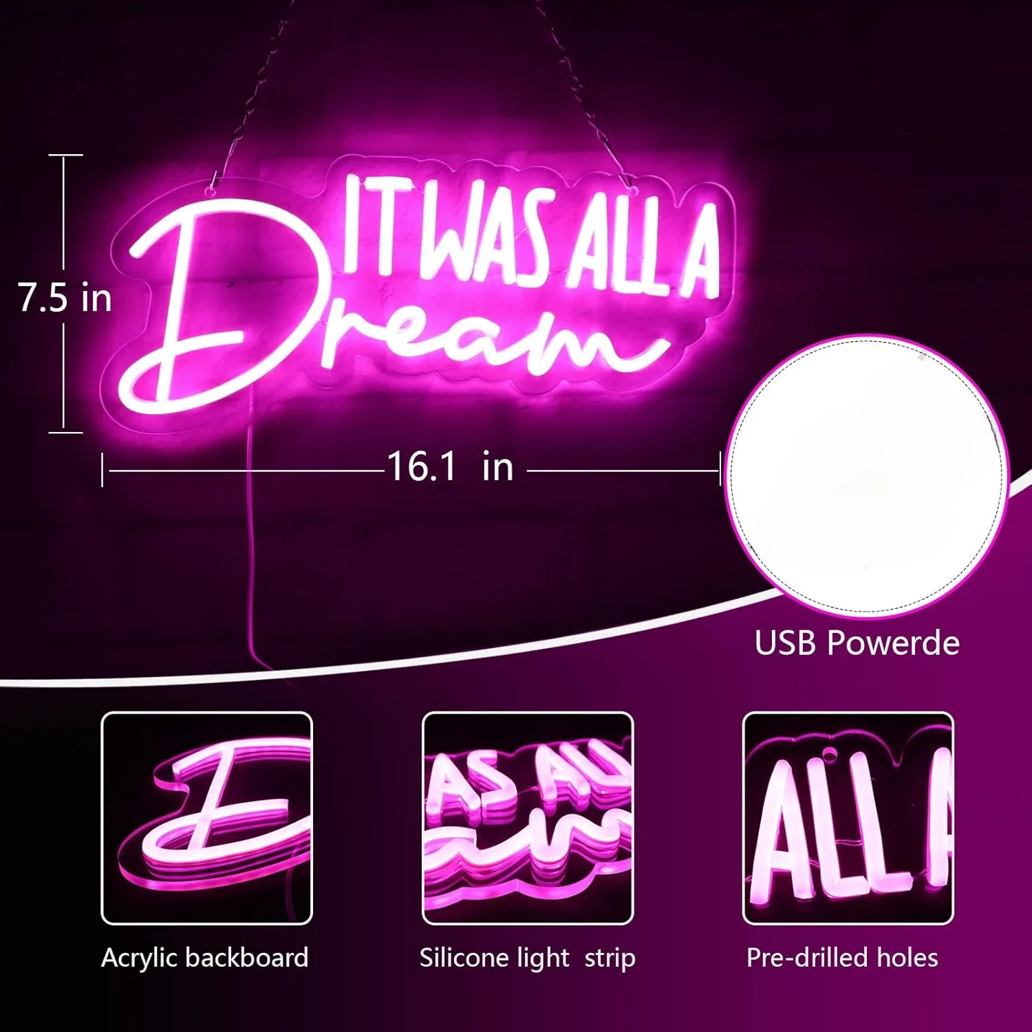 It Was All a Dream Neon Sign LED Neon Light Sign for Bedroom Man Cave Bar Home Decor Birthday Christmas Gift Night Light