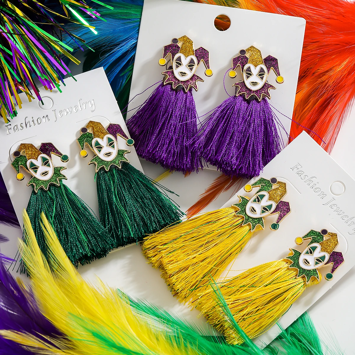 Mardi Gras Creative Colorful Tassel Clown Dangle Earrings For Women Men Designed Cartoon Statement Holiday Accessory Party Gifts