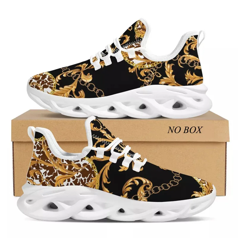 WHEREISART Luxury European Golden Floral Women\'s Shoes Lace Up Ladies Platform Sneakers Couple Party Flat Mesh Leopard Print