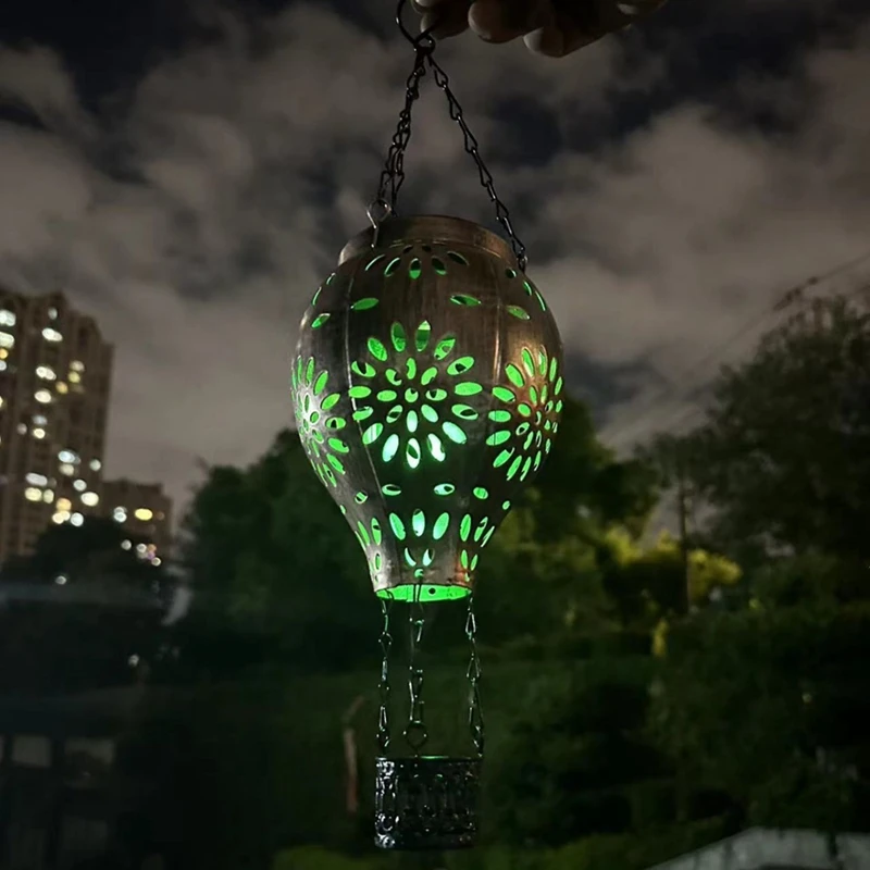 Solar Hot Air Balloon Lantern LED Outdoor Hot Air Balloon Chandelier Wrought Iron Metal Simulation Hot Air Balloon Lamp