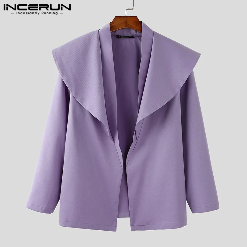 INCERUN Tops 2024 American Style Fashion Men's Deconstructing Party Style Suit Coats Casual Sexy Loose Solid Long Sleeved Blazer