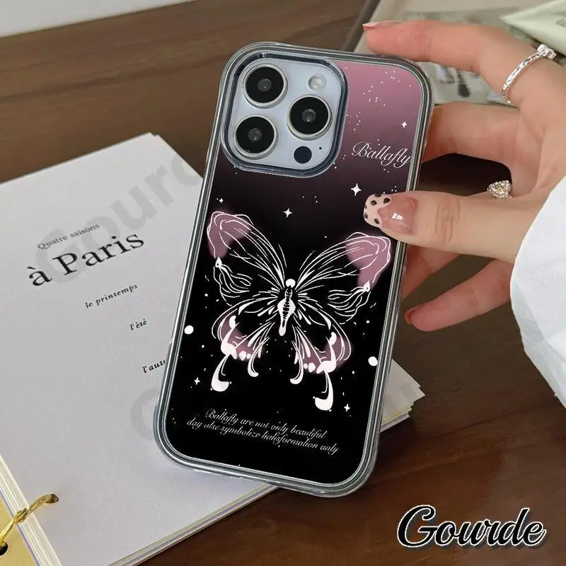 Gourde Custodia per telefono trasparente in acrilico 2 in 1 con motivo a farfalla artistica per iPhone 13 12 14 15 Plus Iphone 16 Pro Max Cover antiurto