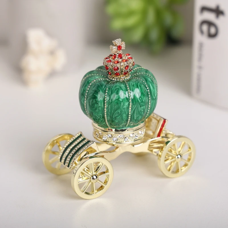 

SHINNYGIFTS Pumpkin Royal Carriage Trinket Box Hinged Hand Figurine Jewelry Box Hinged Bejeweled Storage Box Organizer