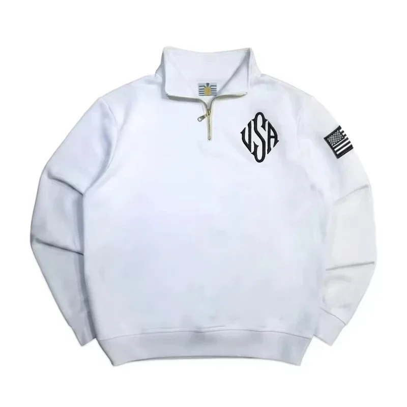 2-teiliges Oberbekleidungs-Set Y2K Retro Quarterzip Pullover Hoodie American Old Money Zipneck Stickerei Streetwear Sweatshirt Set2026 – Detail 10