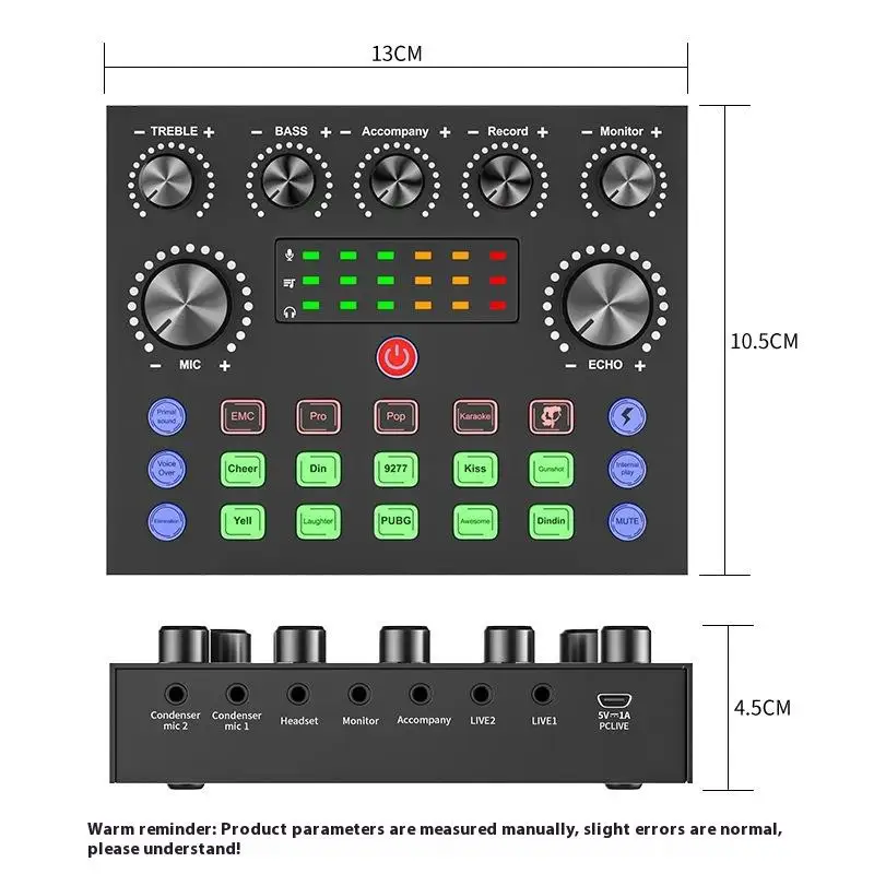 

1Pcs Music/Recording Live Streaming For DJ Disco Device DIY Accessories V8S Live Sound Card Podcast Equipment