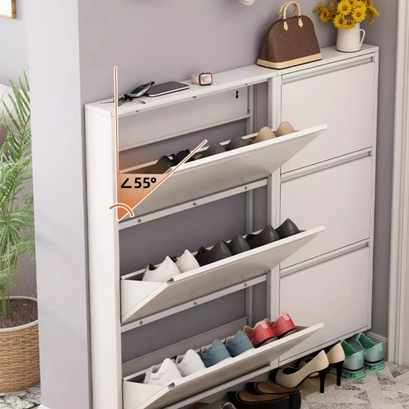 Modern Slim Shoe Cabinet, Large Capacity Flip-Down Rack for Entryway, Compact Narrow Storage with Dust-Proof Design for Hallway