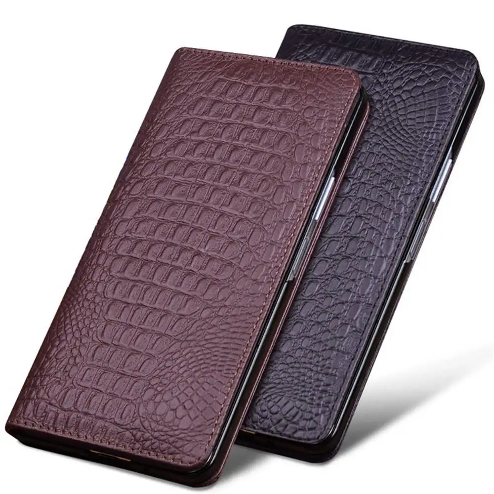 Premium Natural Cowhide Leather Magnetic Flip Case For Honor Magic V6 V5 Crocodile Cover