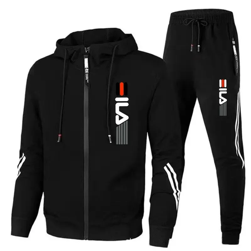 

A two-piece set of men's hooded zippered sweatshirt and sport pants for spring and autumn daily casual fitness and jogging wear