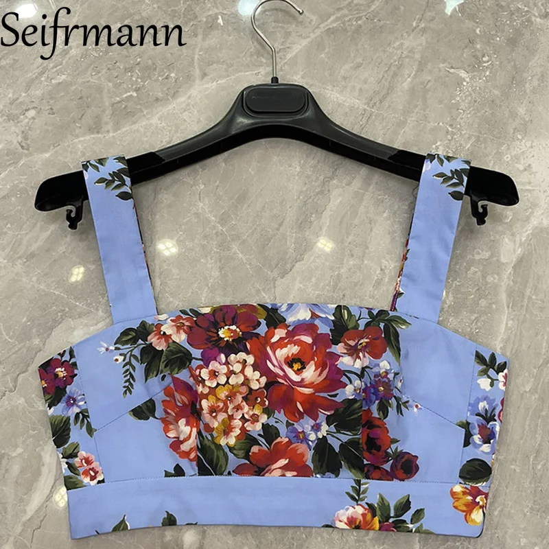 Seifrmann Casual Printed Cotton Top Square Neck Sleeveless fashion Top 2026 Summer Women's New Style