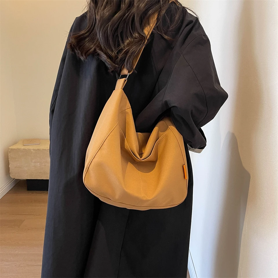 Canvas Women's Bag Solid Shoulder Cross Bag Big Eco Bag Korean College Shopping Messenger Bag Y2K Handbag Student Pocket Satchel