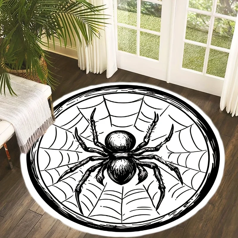 1 Piece Dark Web Ring Spider Web Pattern Round Floor Mat, Polyester Fabric, Suitable for Bedroom Living Room