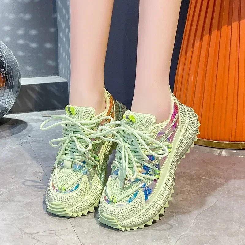 Spring Autumn Women Casual Sneakers Designers Rhinestone Diamond Thick Bottoms Shoes Female Tennis Trainers Jogging Walking Shoe