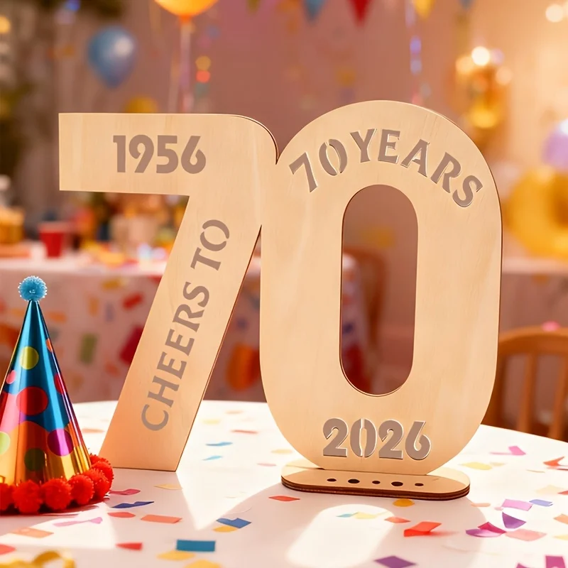 Panneau de table en bois pour 70e anniversaire, Décoration de fête joyeux anniversaire, Numéro 70 en bois, Livre d'or et souvenir commémoratif