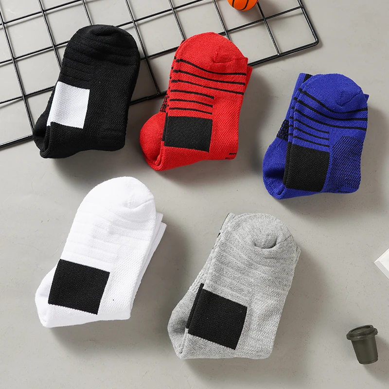 5 Pairs/Lot Men's Sports Basketball Socks Towel Bottom Non-slip Terry Outdoor Mid-short Tube Elite Quick-drying Running Sock