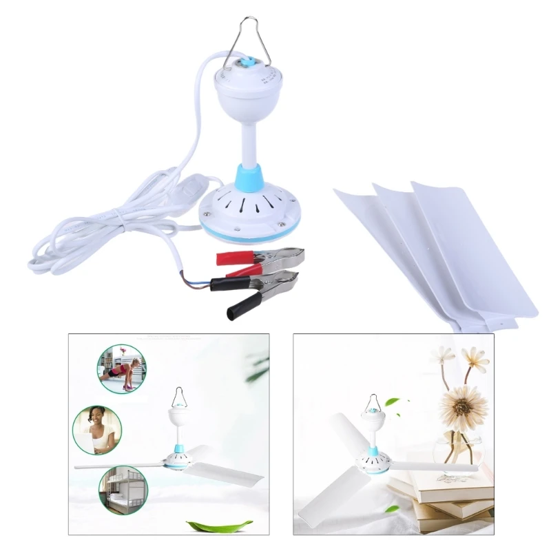 Portable Car Fan 12V 6W Plastic with Switches Mini Ceiling Fan Hanging Fan 20inch Tent Fan for Office Bedroom Outdoor 896C