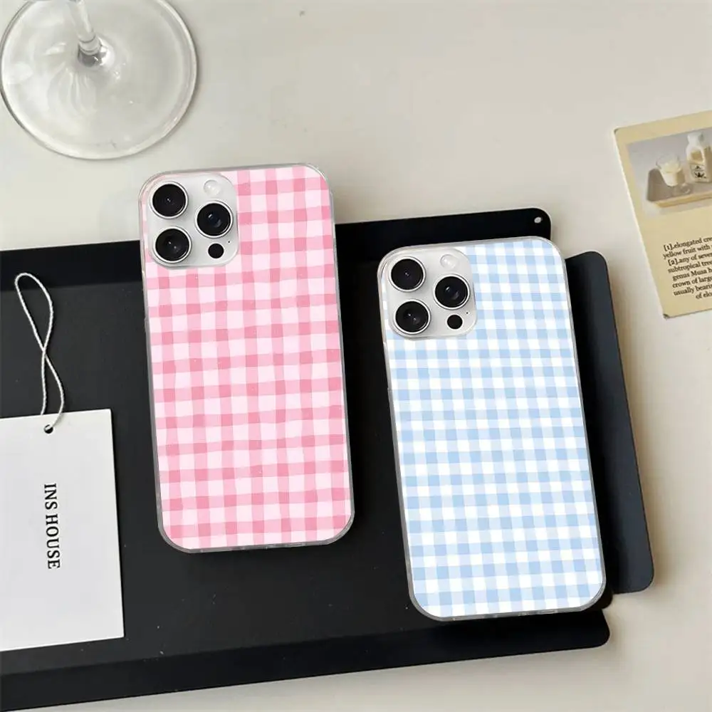 

Simple Chic Lattice Pattern Phone Case For iPhone 17 16 15 14 13 12 Pro Plus Max Luxury Laser Silver Gradient Silicone Cover