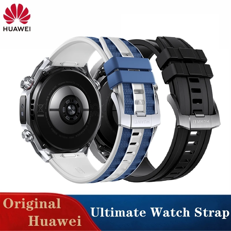Bracelet de montre Fluoroélastome d'origine 22mm pour Huawei Ultimate blanc bleu FKM bracelet de montre en caoutchouc pour Ultimate 2 bracelet en titane