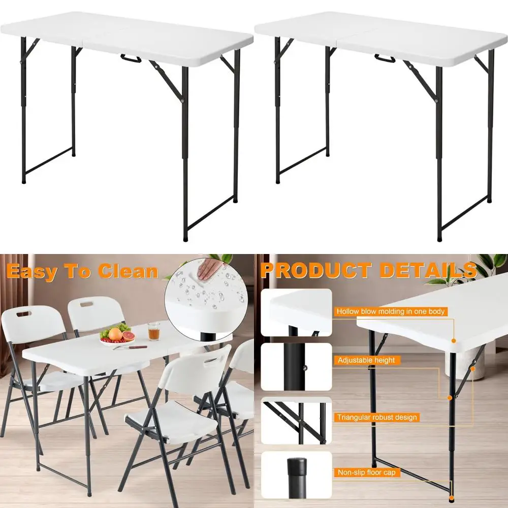 

Portable Adjustable Height Folding Table, Durable HDPE & Steel, Lightweight, Multi-Purpose, Indoor/Outdoor Use, White