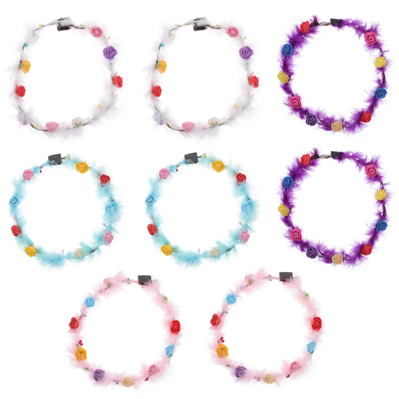 

8pcs Glowing Garland Headbands LED Hair Accessories Flower Luau Bride ABS Material Lightweight Carnival Party