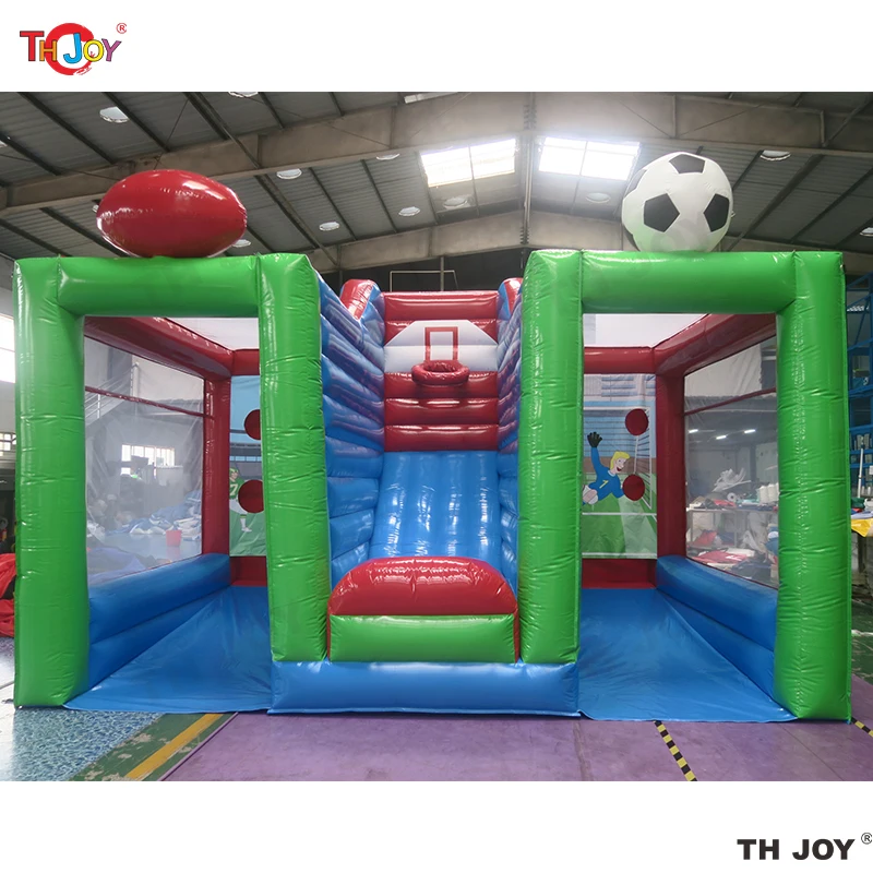 free air shipping,new design 5x3m giant party rental 3 in1 basketball/rugby/soccer/football inflatable sports carnival games