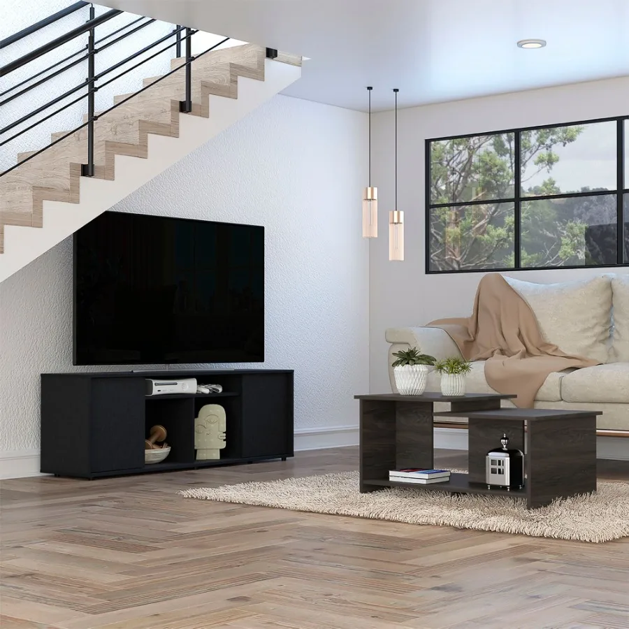 

Danville 2 Piece Living Room Set Dallas Tv Stand + Leanna 3 Coffee Table Black Espresso Black Espresso