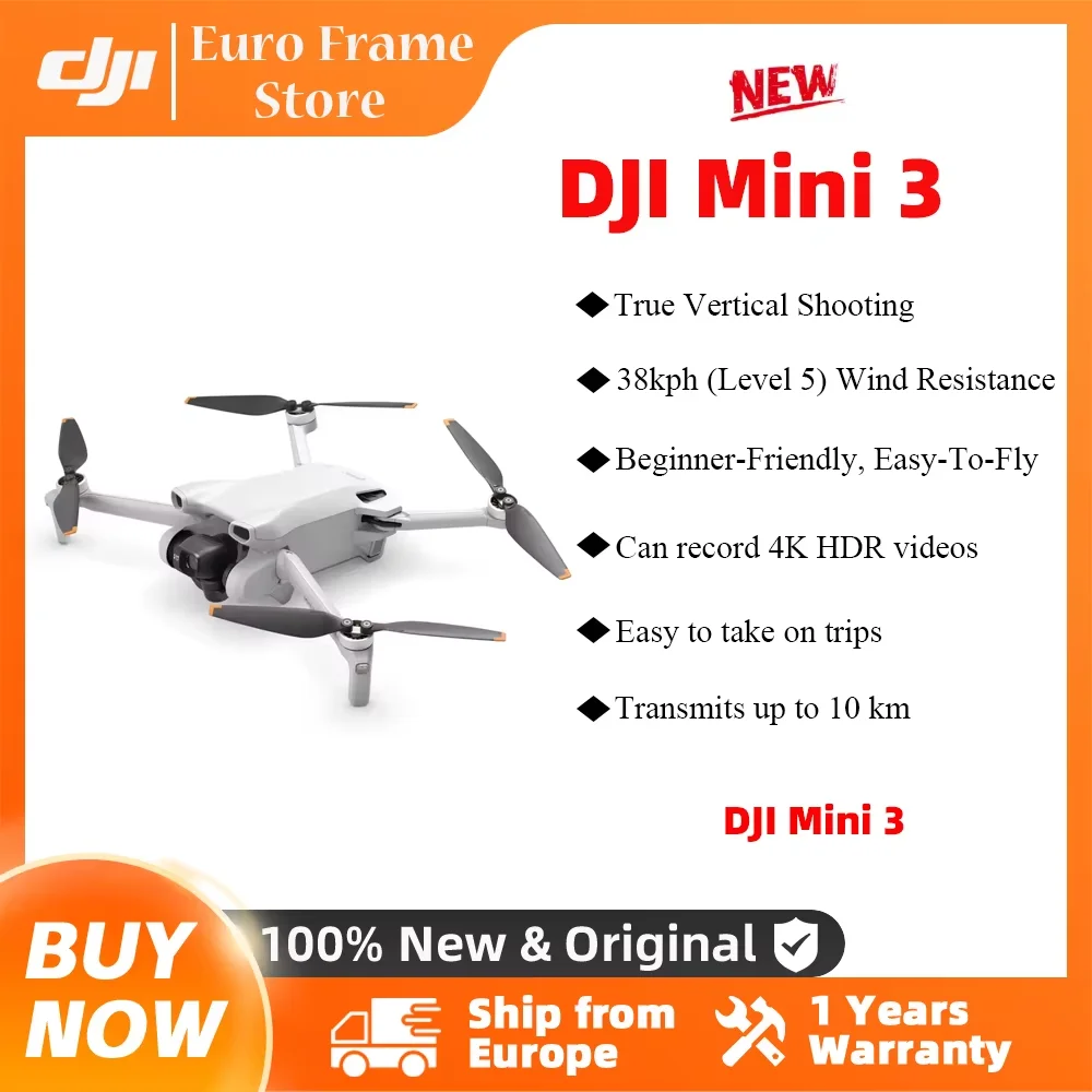DJI Mini 3 Drone con Fotocamera Leggero e Pieghevole, Video 4K HDR, 38 Minuti di Volo, Riprese Verticali Reali, Nuovo Originale C0