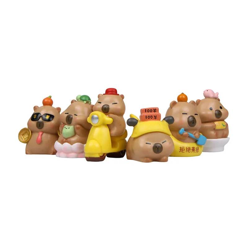 

6pcs Mini Capybara Figurine Miniature Capybara Prosperity Playtime Ornament Fairy Garden Dollhouse Decoration Collect Gift