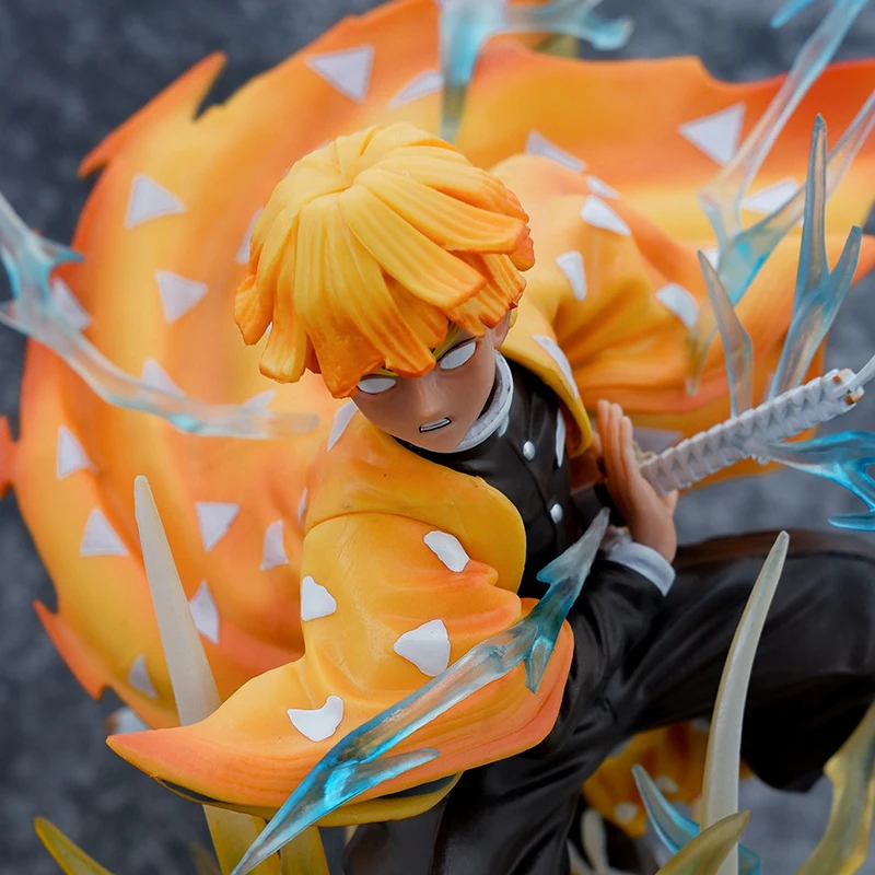 Demon Slayer Figure Agatsuma Zenitsu Double-Headed Luminescable 35cm Anime Statue Pvc Action Figurine Decoration Model Toys Gift