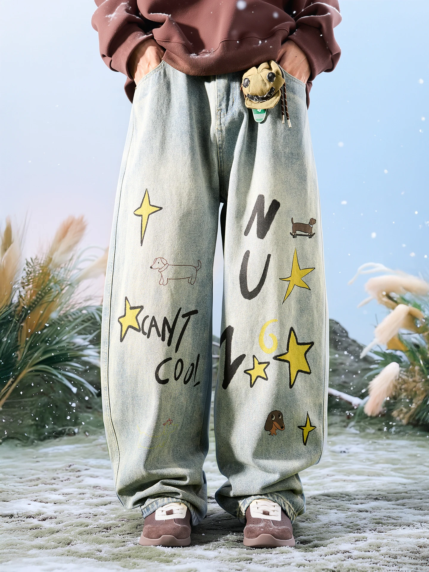 

Nuthink American Sle Sausage Dog Waed Wide Leg Men's Jeans Loose Fit Vintage Look Casual Straight Tube Jeans Spring 2026