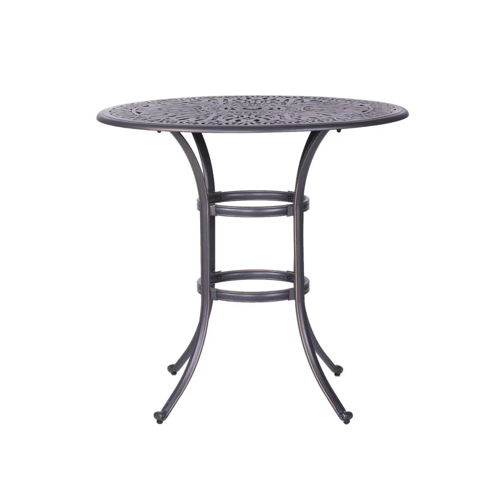 Stylish Round Patio Bar Table with Powder-Coated Finish & Umbrella Hole - for