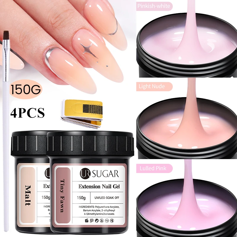 Ur açúcar 4 pçs 150g conjunto de gel de extensão de unhas branco leitoso construtor de construção gel auto nivelamento reforço géis de unhas camuflagem