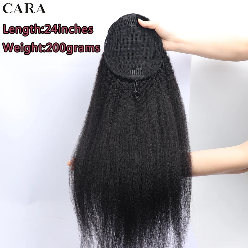 Drawstring Ponytails Human Hair Kinky Straight Coarse Wrap Around Ponytail Clip In Hair Extensions Blow Out Black Remy Hair