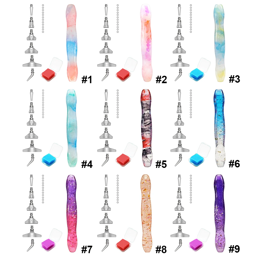 قلم فني ماسي مع 6 رؤوس اختيار أقلام مثقاب و1 مجموعة أقلام رسم ماسية من الراتنج 5D قلم رسم ماسي للأطفال والكبار