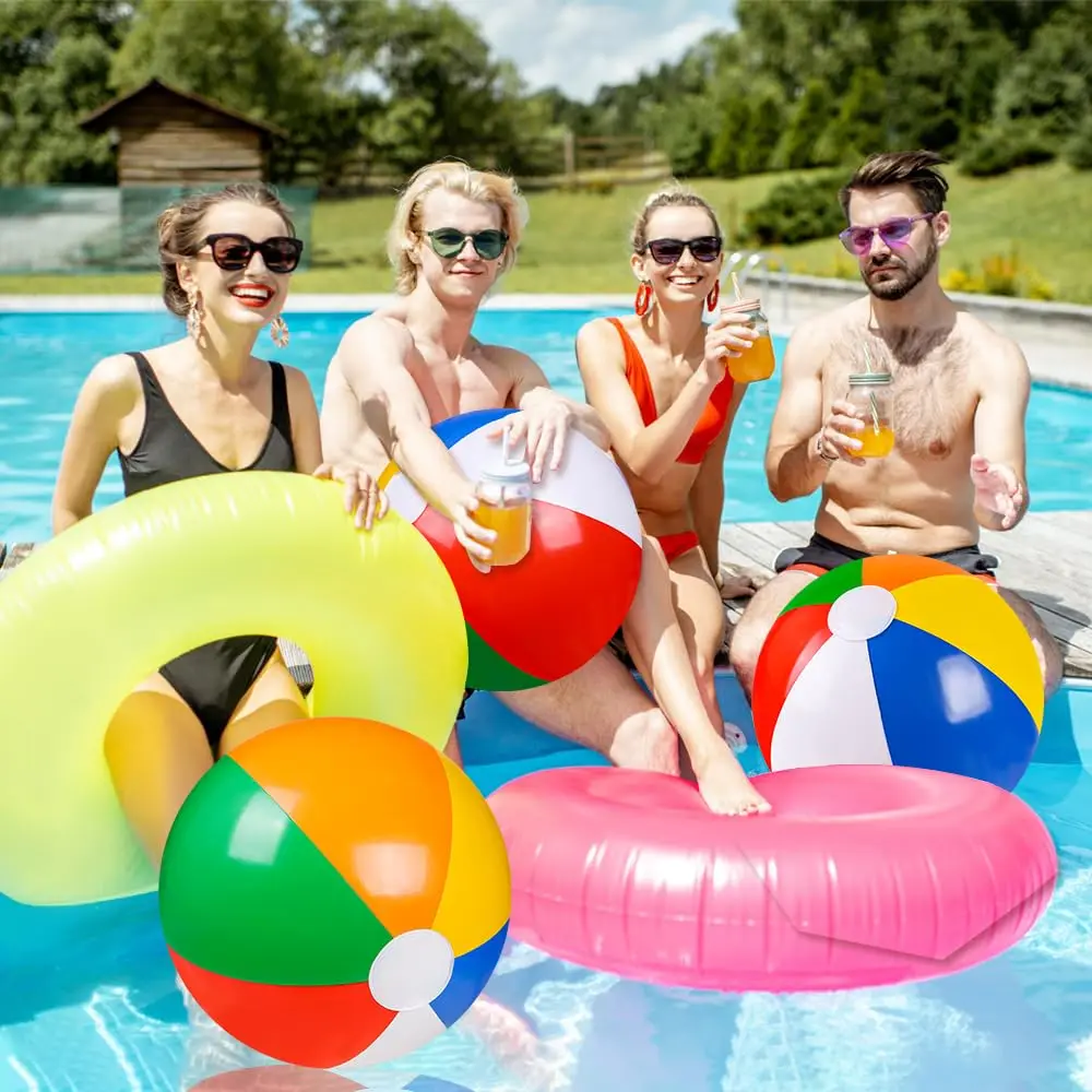 Rainbow Beach Balls With Air Pump Rainbow Inflatable Swimming Pool Water Games Toys for Kids Summer Beach Party Supplies Decor