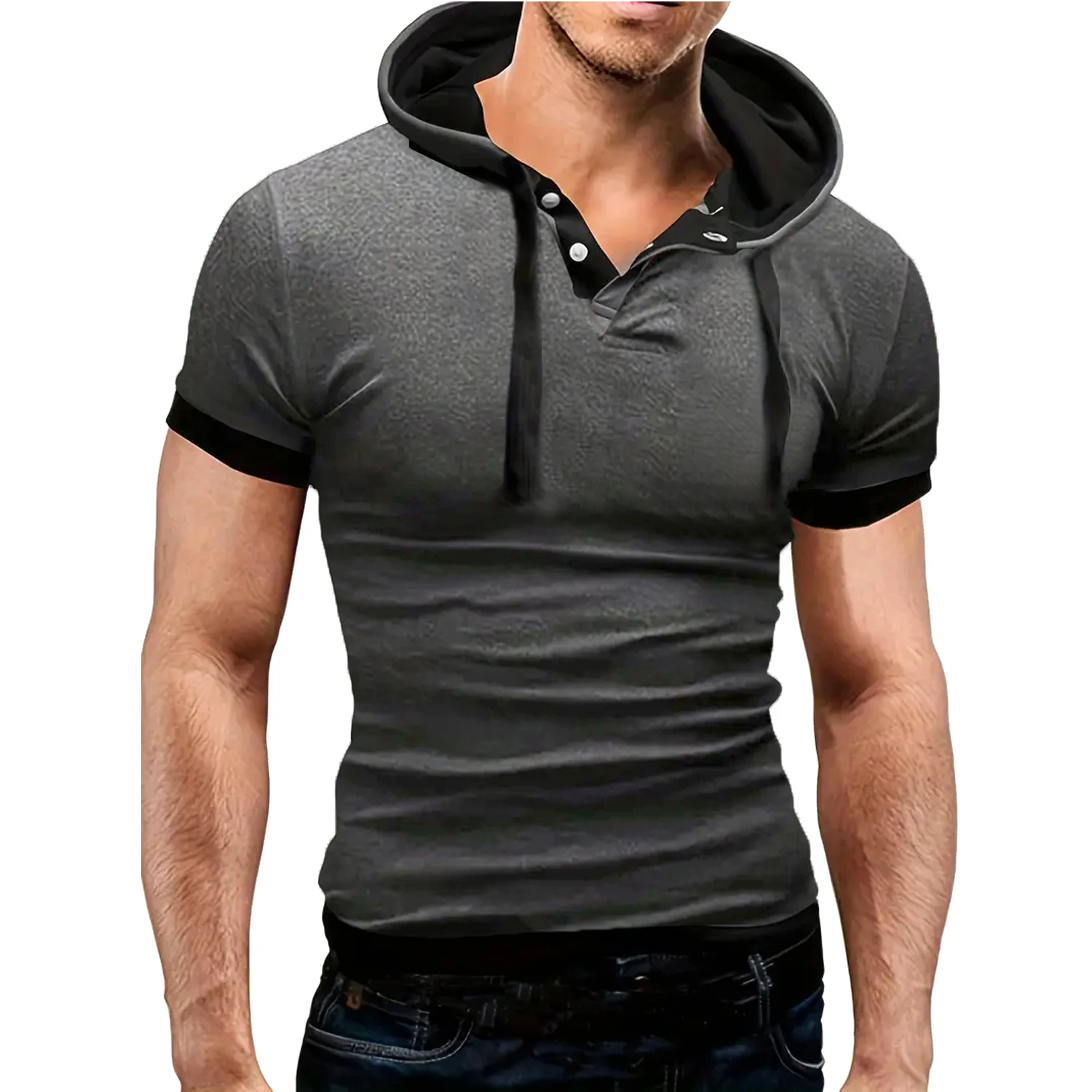 Euro Size Men\'s T Shirt 2024 Summer Slim Fitness Hooded Short-Sleeved Tees Male Camisa Masculina T-Shirt Slim Tshirt Homme